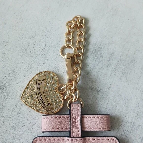 Juicy Couture Pink and Gold Keychain & Card Case Bag Heart Rhinestones Charm